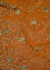 Orange Embroidered Saree Fabric