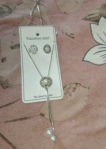 Simple Silver Necklace And Earring Set For Girls.