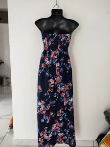 BERSHKA FLORAL STRAPLESS DRESS