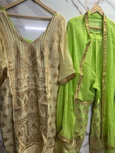 thread work suit with embroidered plazzo