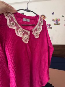 Pink Sweater w/ Lace Collar
