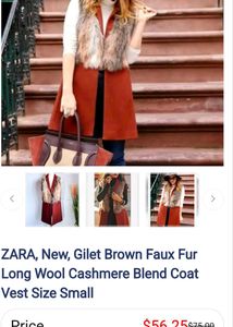 Zara Faux Fur Wool Blend Vest