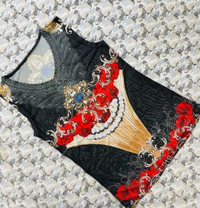 Black Red Sleeveless Net Top