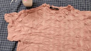 Textured Peach Short Sleeve Top
