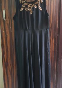 Black Gown With Golden Beads And Stone Work