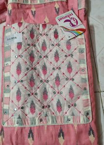 Pure Cotton Pink And White Dress Material