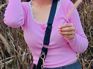 Pink Lace Trim Long Sleeve Top