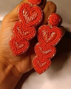 Orange Heart Beaded Earrings🎃