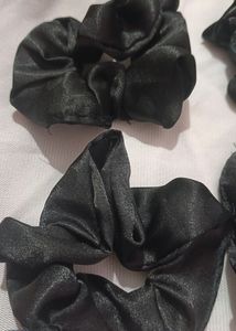 Black Satin Scrunchies - 6 Pack