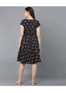 Women Fit &amp; Flare Blue Dress With Belt