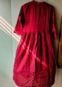 Maroon Embroidered Midi Dress