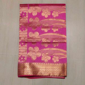 Pink Cotton Blend Saree