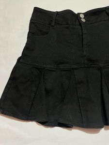 Black Denim Pleated Skirt
