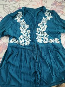 Embroidered Teal Top