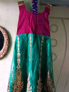 Elegant Pink & Green Ethnic Dress