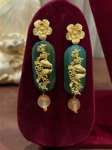 Elegant Green Stone Drop Earrings