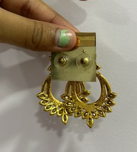 Elegant Golden Jhumkas with Green Stone for Women