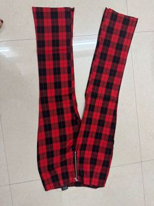 Red Plaid Flared Pants