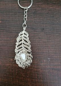 Oh My God Krishna Mor Pankh Metal Keychain Blue Colour