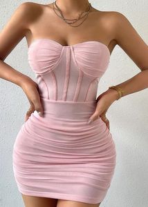 Pink Ruched Bodycon Mini Dress