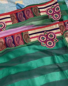 New🔥 Elegant Green N Purple Striped Saree