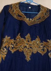 Elegant Navy Blue &amp; Gold Anarkali Dress