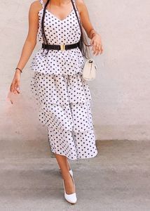 White Polka Dot Layered Ruffle Dress :Cute & Flow