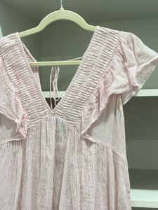 Pink Striped Flutter Sleeve Top