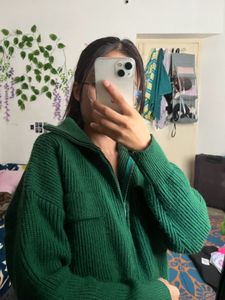 Two Way Zip Green Sweater
