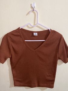 Brown Plain Crop Top From SSS