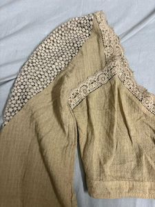 Tan Coquette Top With Lace Details