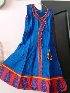 Vibrant Blue & Red Embroidered Angrakha Kurti