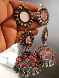 Oxidized Silver Jhumka Earrings
