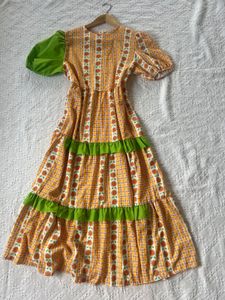 Vintage Orange Floral Tiered Dress