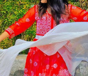 Red Embroidered Kurti