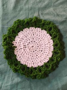 Crochet Coaster - Green and White Handmade