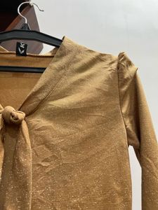 Fusion Max Gold Tie-Neck Long Sleeve Top