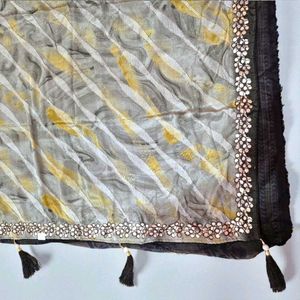 Elegant Grey &amp; Gold Embellished Scarf
