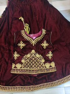 Brand New Maroon Velvet Lehenga Skirt Upto 8-⁹ Yrs