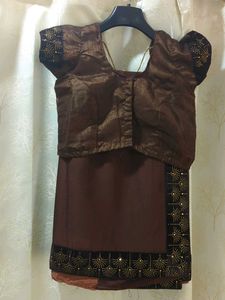 Elegant Brown Saree with stitched blouse