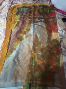 Elegant Mustard Yellow Organza Saree with Subtle F