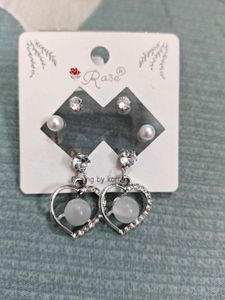 Rose Earrings - Heart & 2 Stud Set