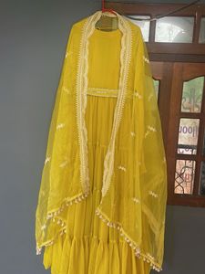 New.Yellow Tiered Ethnic Gown
