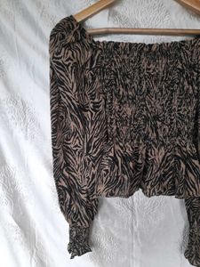 Zebra Print Smocked Blouse