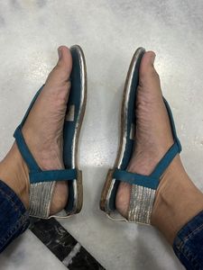 Blue And Silver Party Wear Sandals