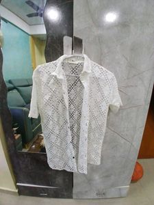 White Lace Button-Down Top