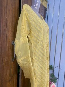 Chiffon Yellow Chikankari Embroidered Kurta
