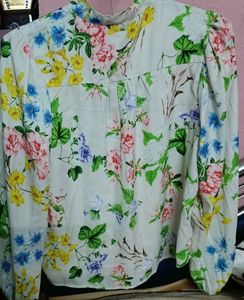 Floral Top with Tie Neck