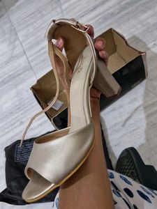 Golden Block Heel Footwear For Women