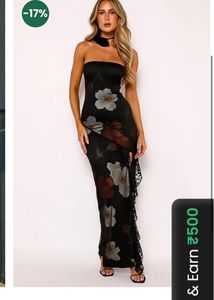 Newme Asia Tube Maxi Bodycon Black Floral Dress